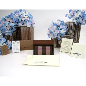 Burberry Sandon Check Faux Leather and Leather Logo Card Case Mini Wallet NWT
